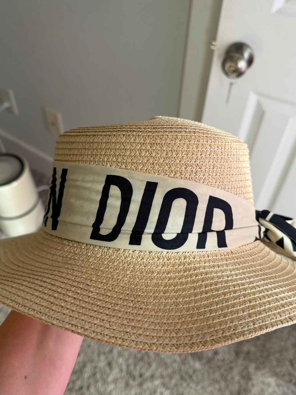 Dior Natural Straw Hat with Black Logo Band